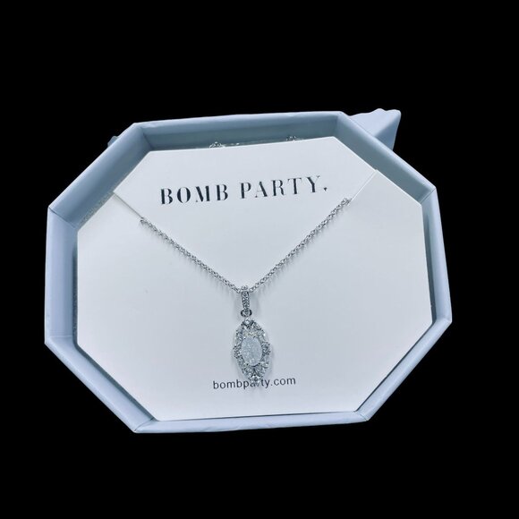 Bomb Party Refined Taste Necklace White Ice Crystal Rhodium Plated NWT Gift - Picture 6 of 7